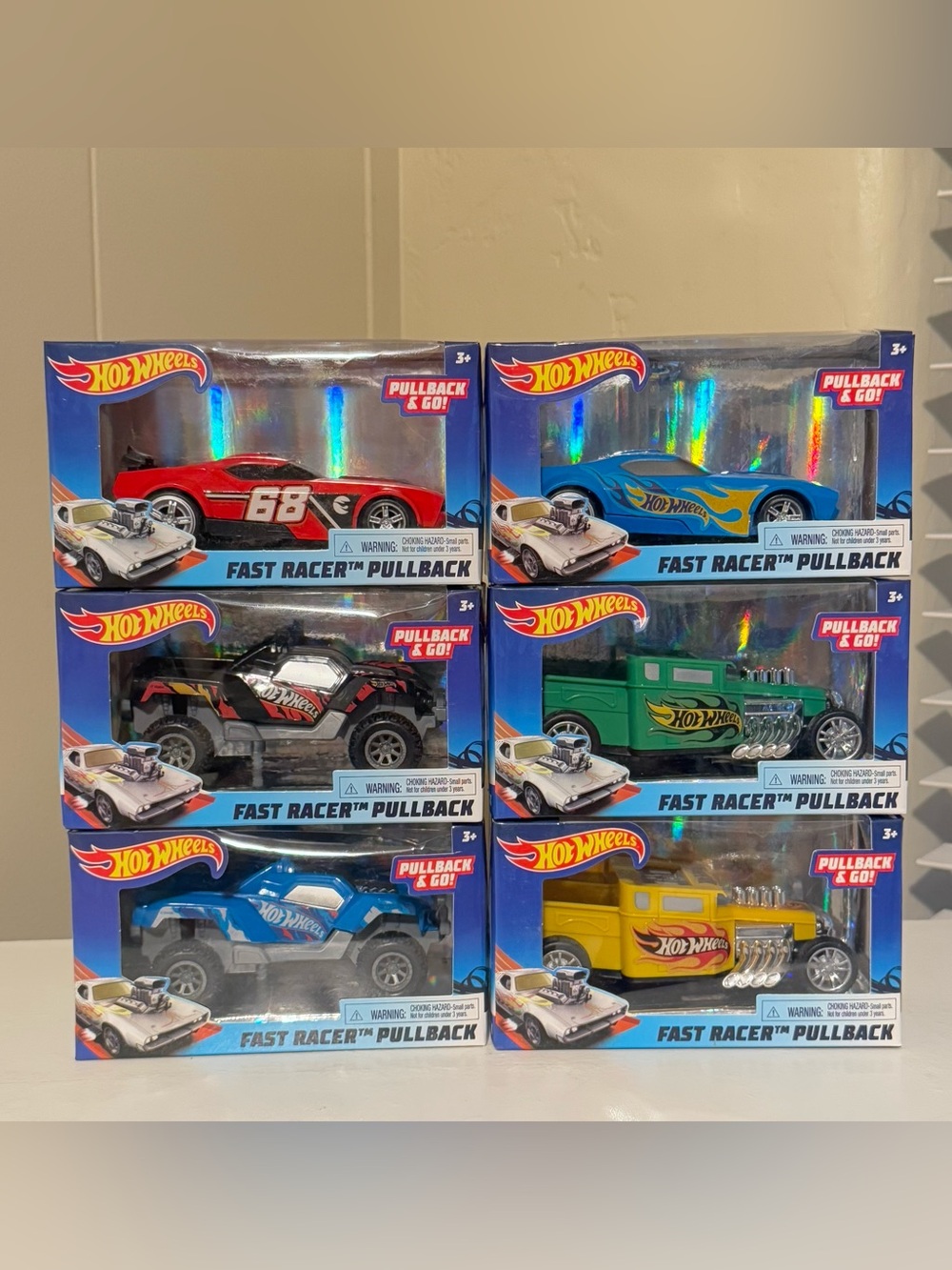 Hot Wheels Fast Racer Pullback Collection of 6 cars.